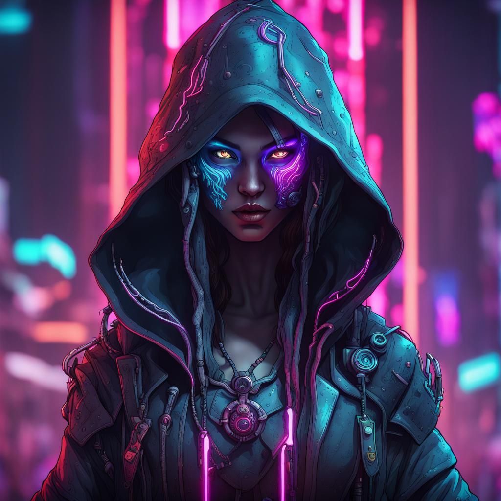 Cyberpunk Necromancer in Anime Manga Style