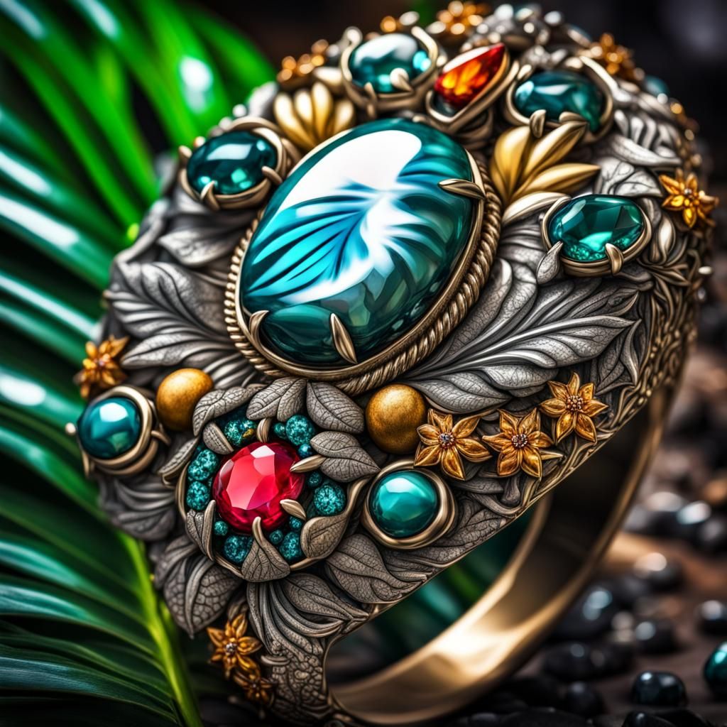 Tropical Graffiti Jewelry with Gems in HDR