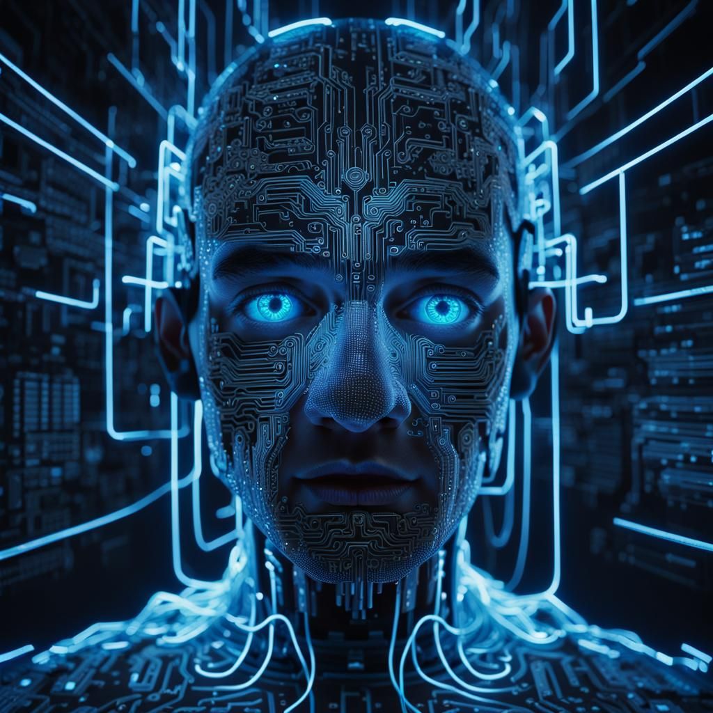 Glowing Code Being in Futuristic Cyberpunk Style