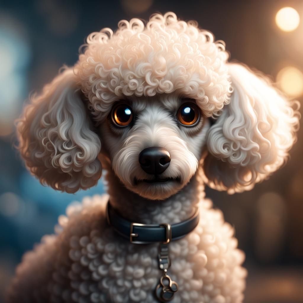 Cute Poodle Dog with Big Eyes in Detailed Painting