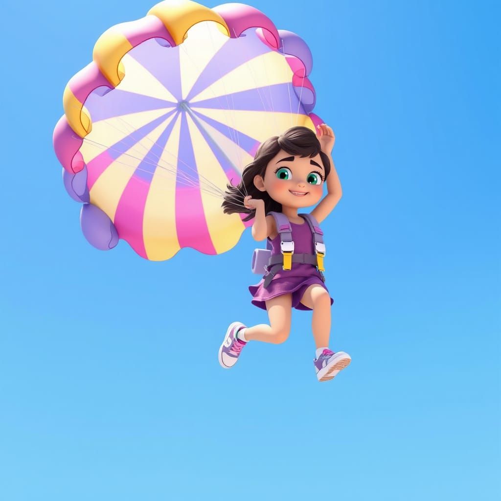 Girl with Striped Parachute in Nick Jr. Style