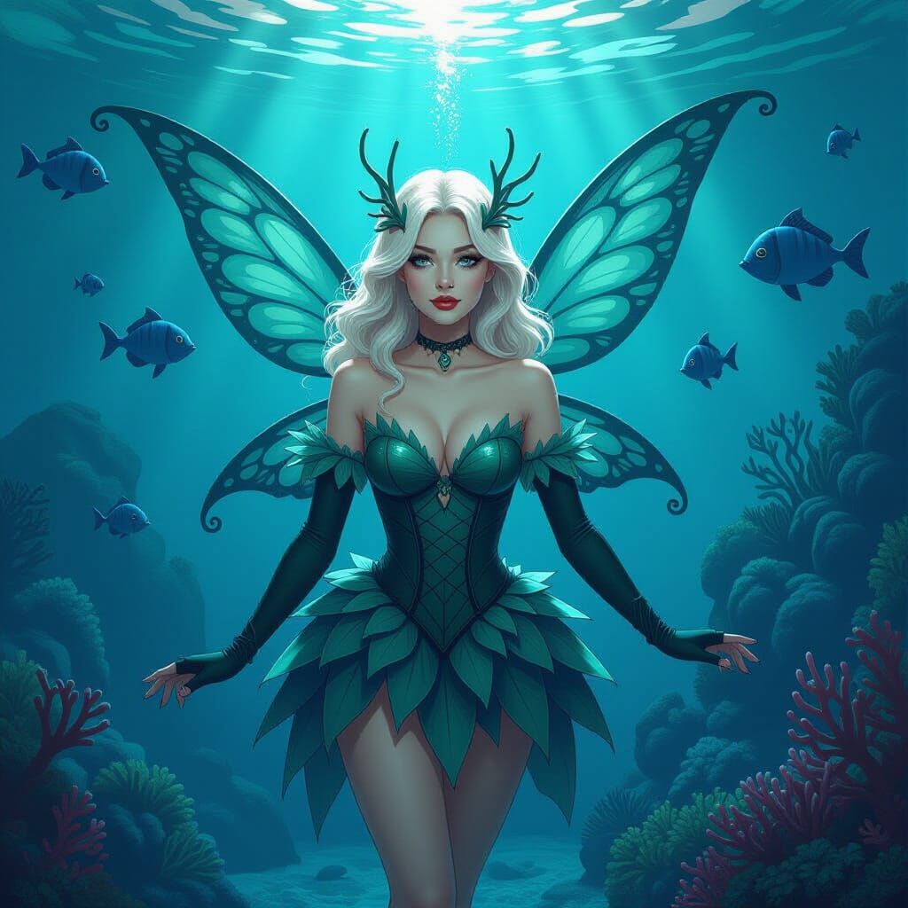 Ursula as Fairy in Underwater Kingdom, Dark Fantasy Art