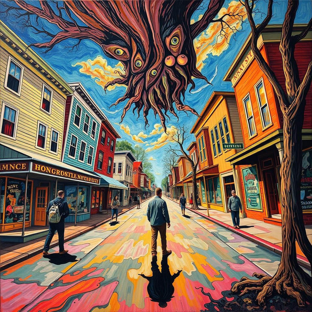 Surreal Upside Down World in Neo-Expressionist Style