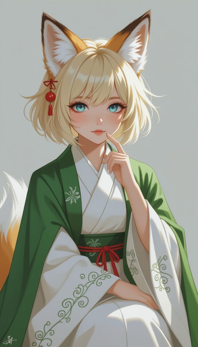 Fox Girl in Traditional Dress: Fantasy Art