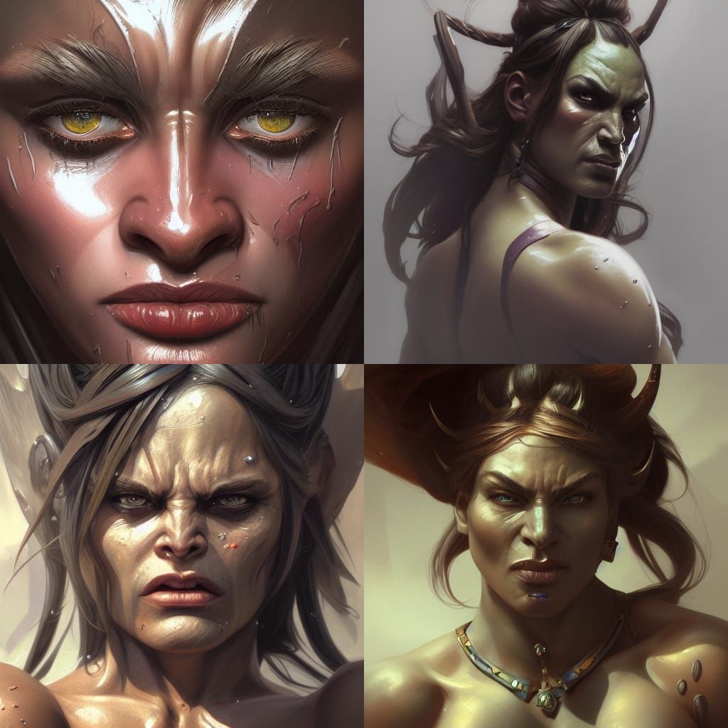Muscular Female Orc Portrait in Hyperdetailed Style