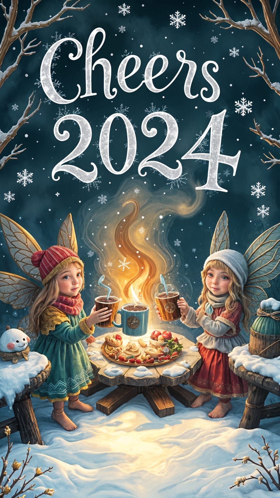 Magical Winter Scene with Fairy Friends