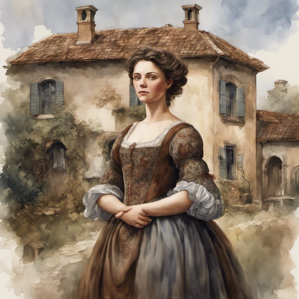 Renaissance Aristocrat on Farmhouse Ground in Watercolor Sty...
