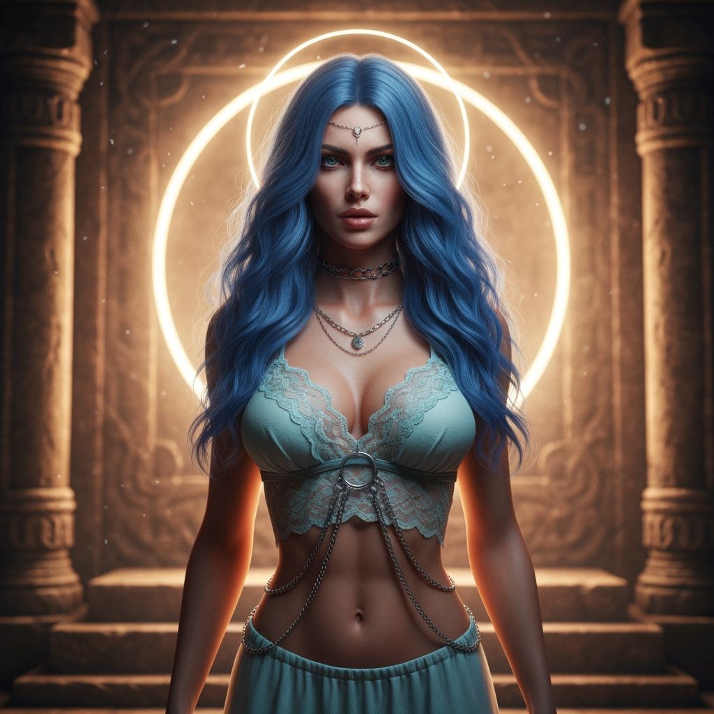 Hyperrealistic Woman in Ancient Mystical Setting