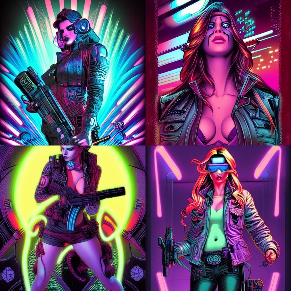 Neon Beauty in Cyberpunk Comic Book Style