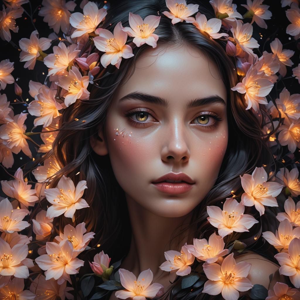 Glowing Floral Face in Ethereal Fantasy Art