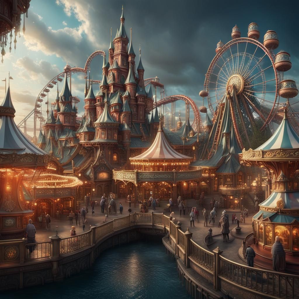 Detailed Amusement Park Digital Matte Painting