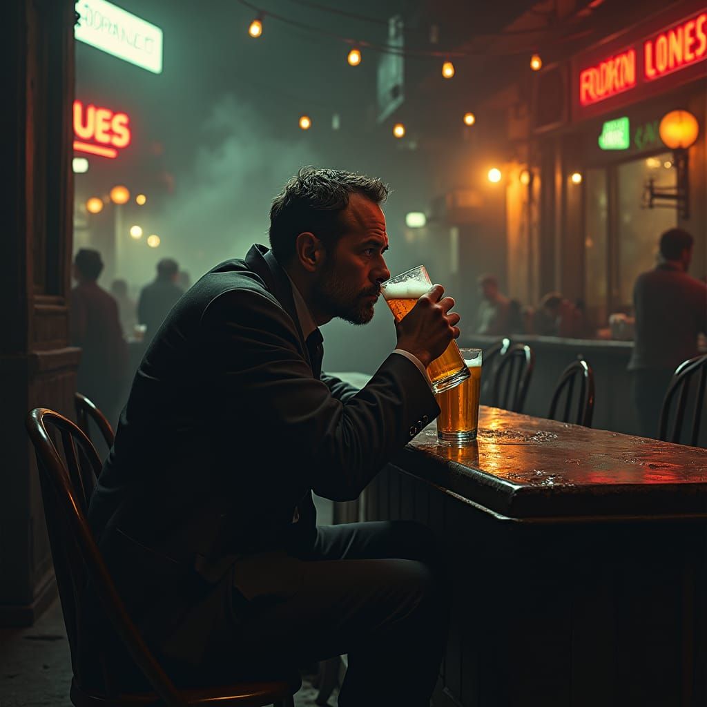 Moody Bar Scene in Dramatic Cinematic Style
