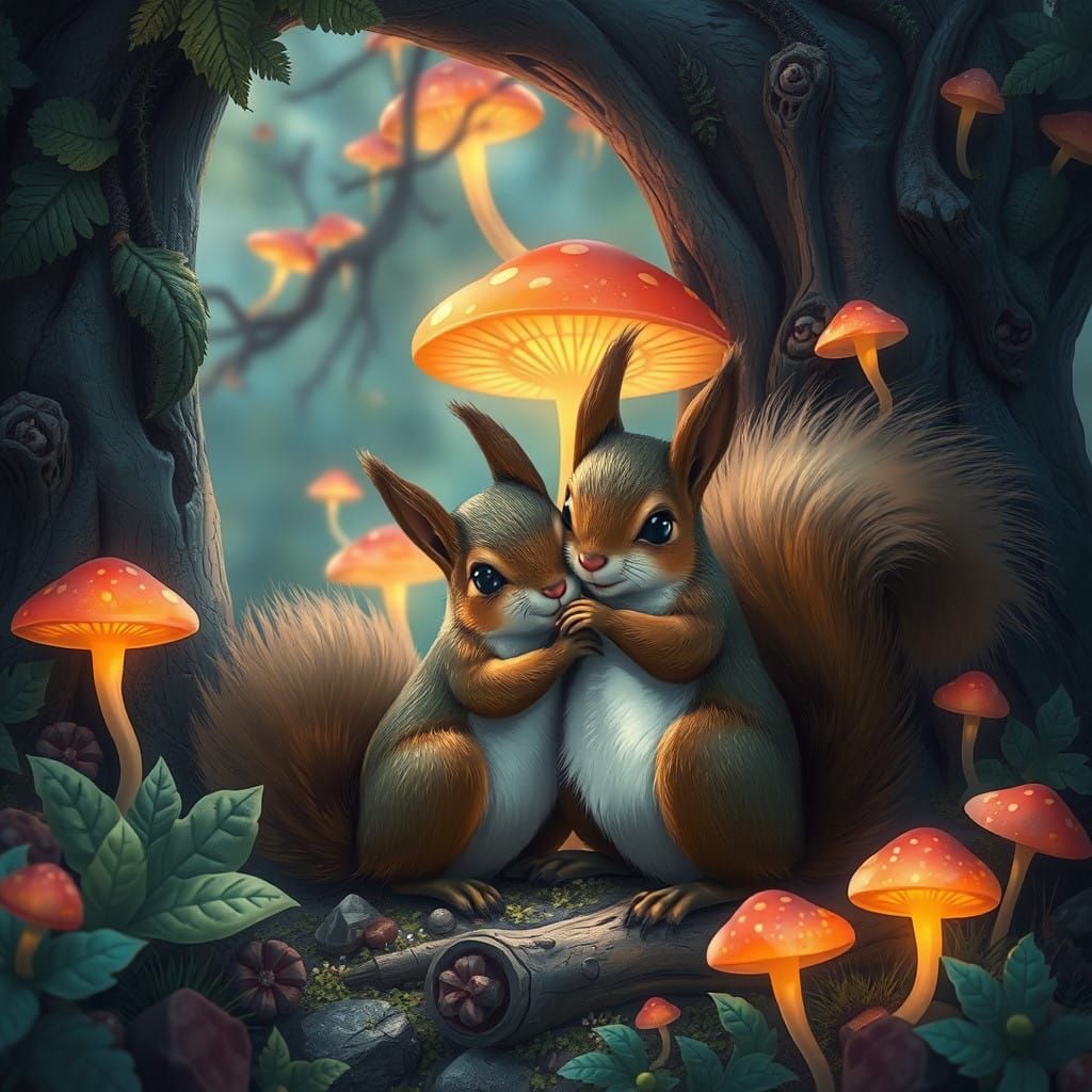 Whimsical Squirrels in Enchanted Forest