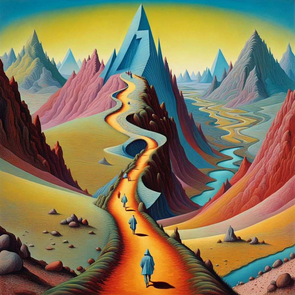 Surreal Psychedelic Mountain Path in Bosch Style