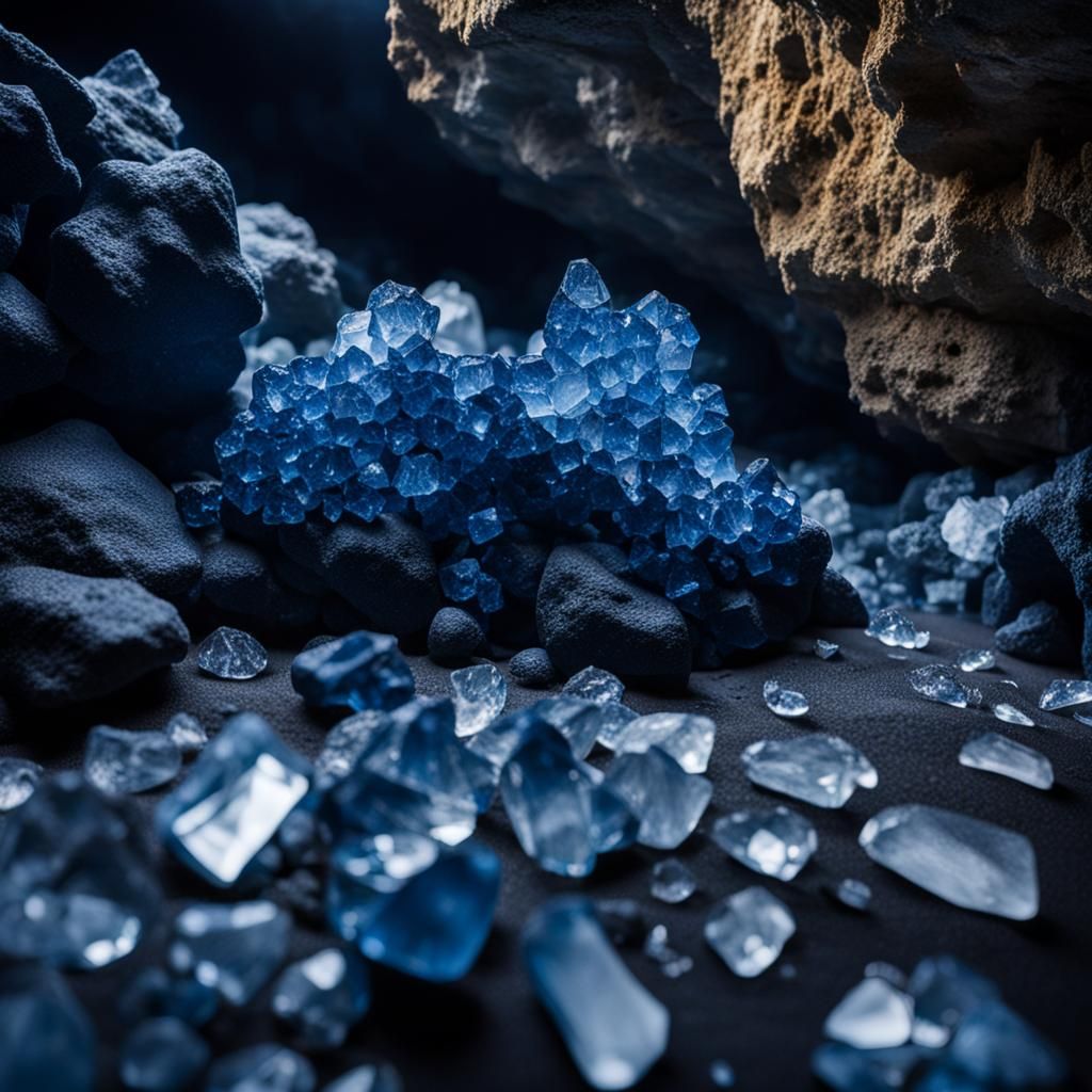 Saltwater Cave with Blue Crystal Rocks
