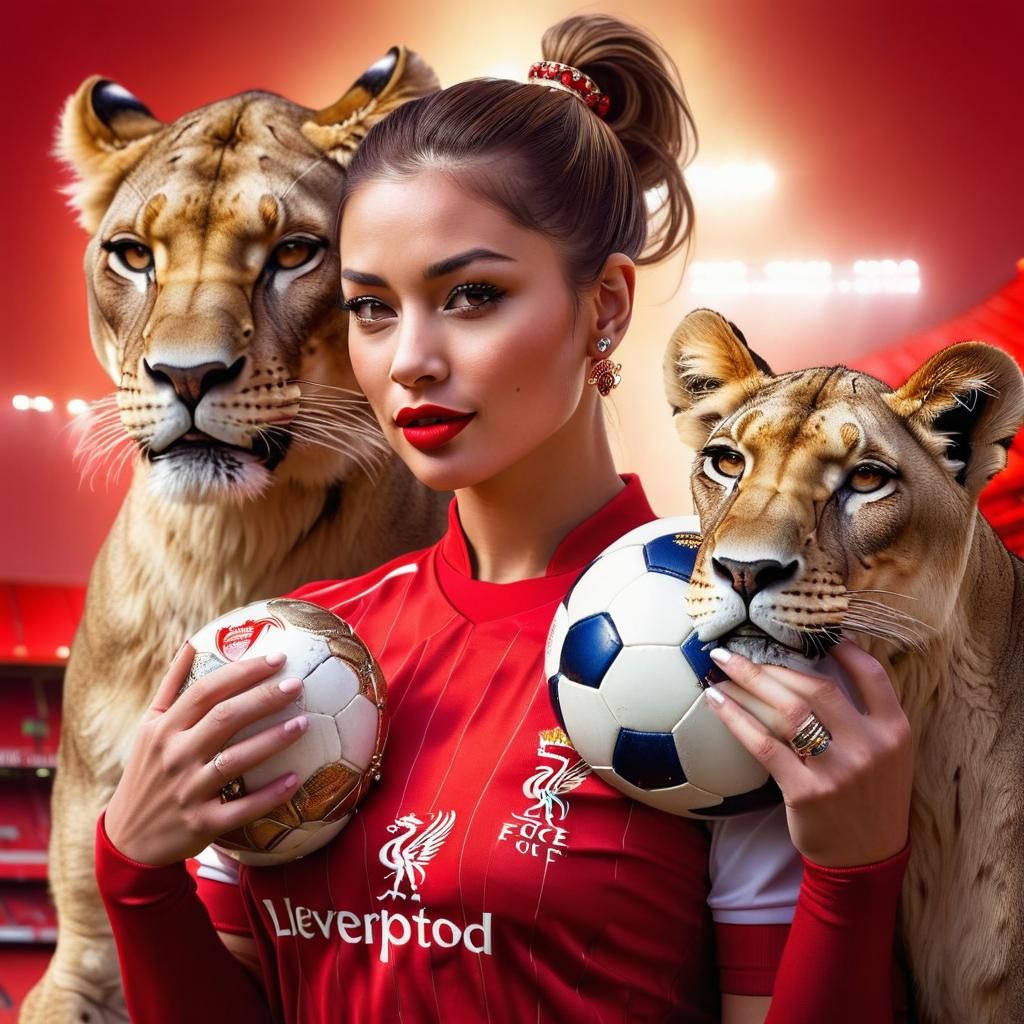 Woman with Lioness Portrait in Art Nouveau Style