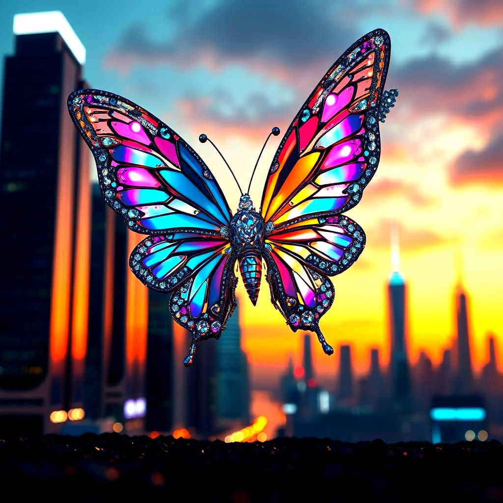 Diamond Butterfly: Futuristic Sci-Fi Mech in Polished Metal