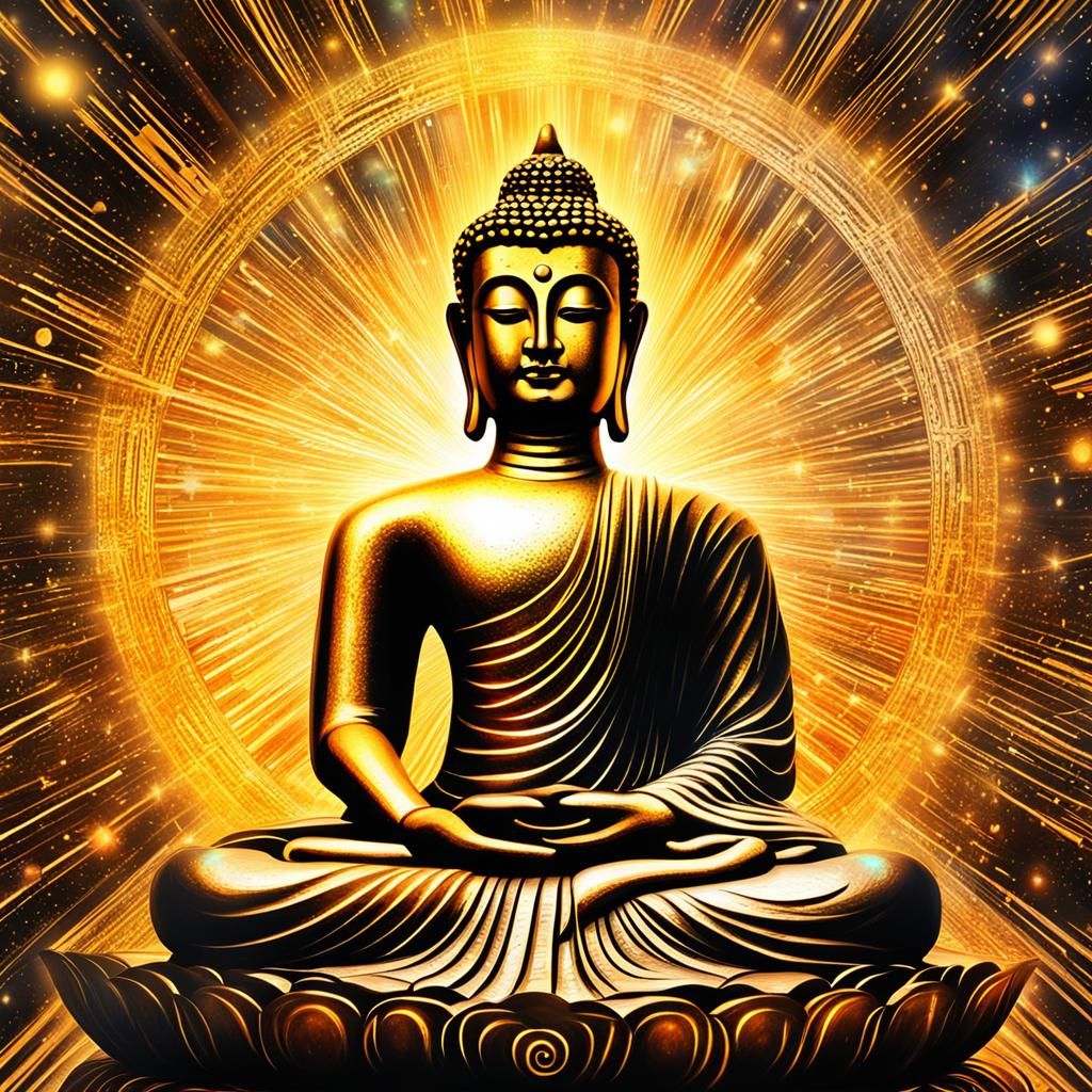 Lord Buddha with Golden Rays: Astral Illustration