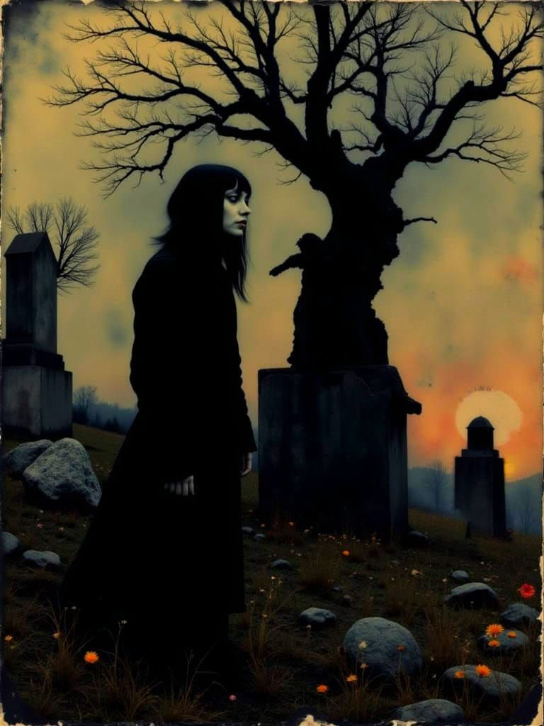 Gothic Witch Portrait in Ornate Gilded Frame