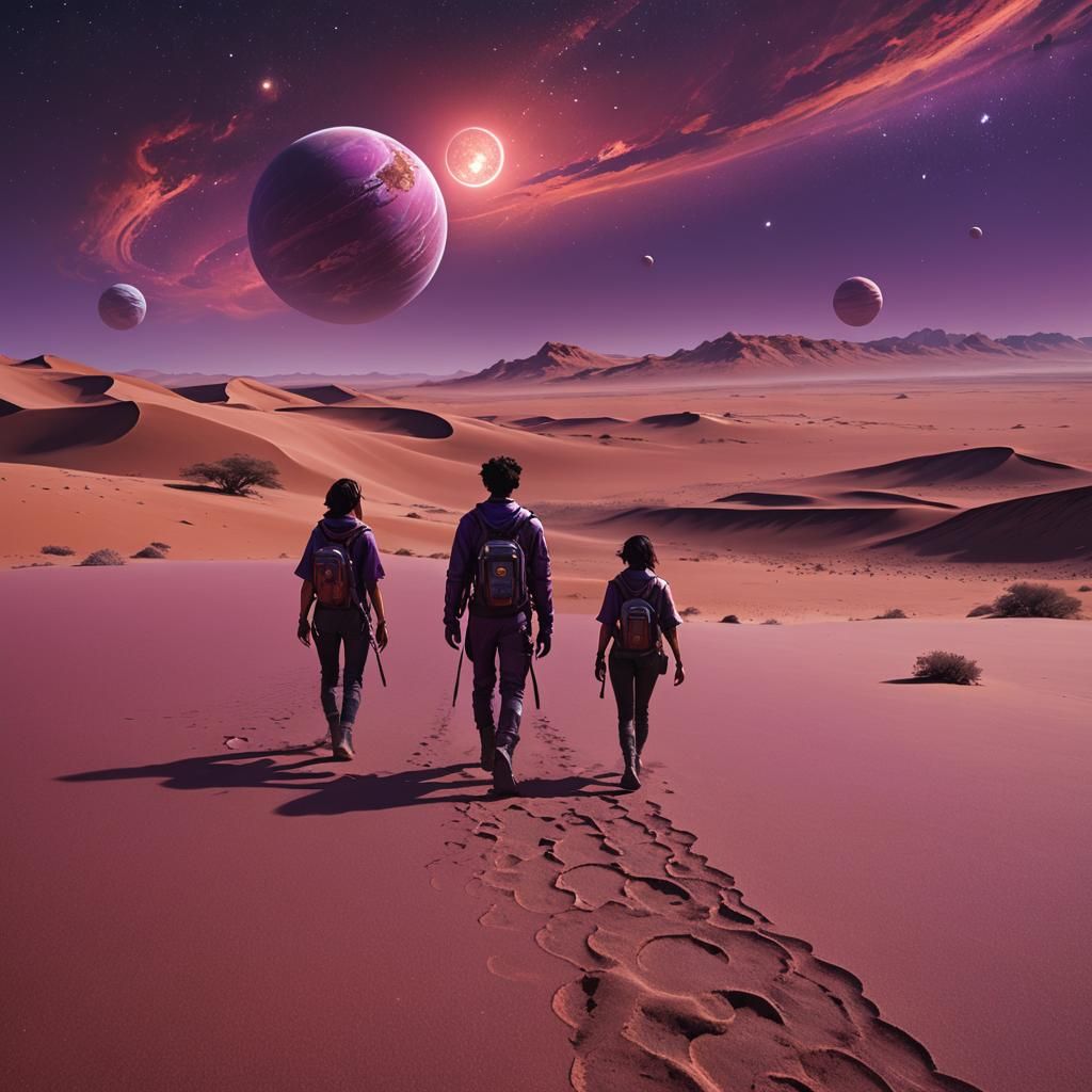 Crimson Skies Over Purple Sands: Hyperrealistic Digital Art