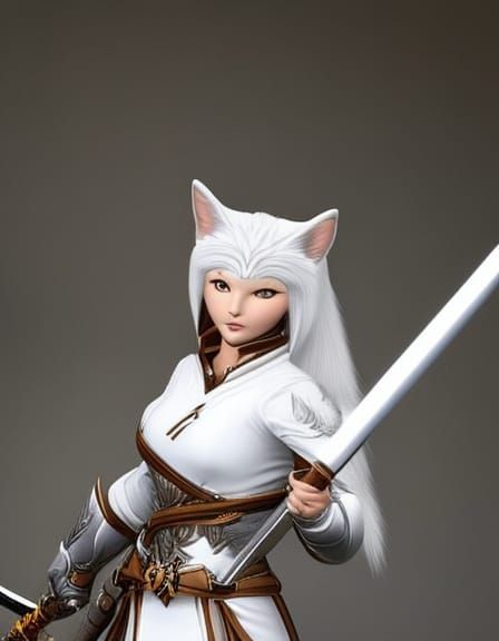 White Cat Paladin with Golden Eyes