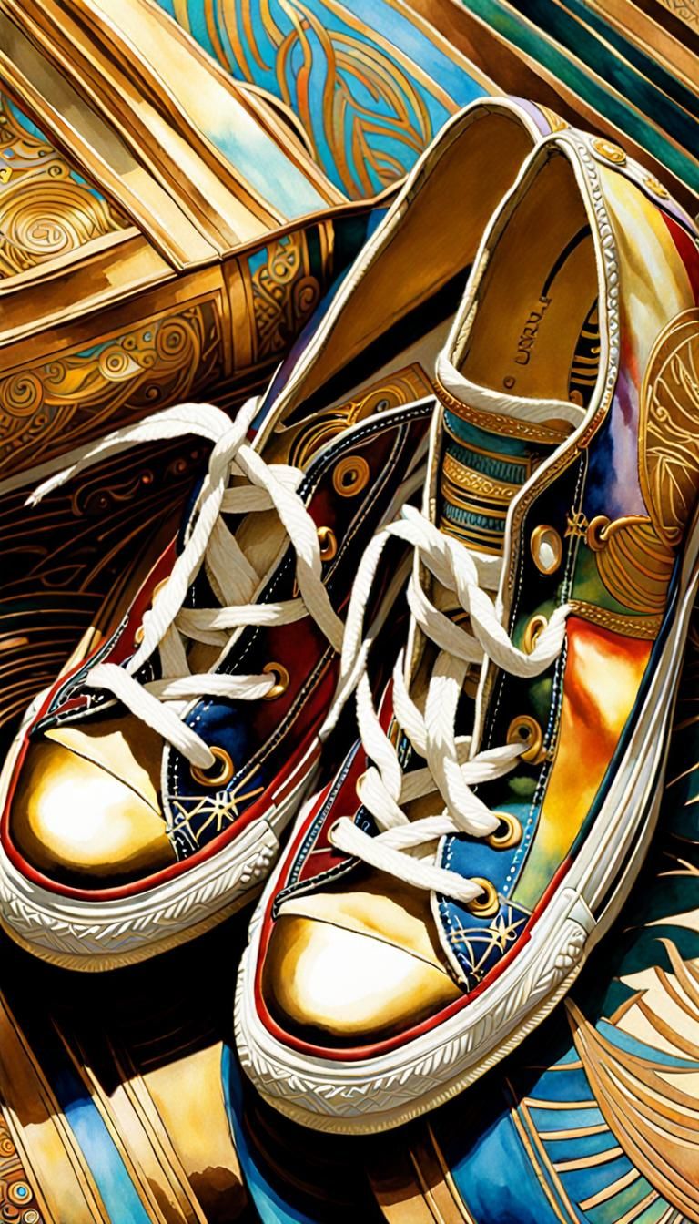 Art Deco Rainbow Converse Shoes in Watercolor Style