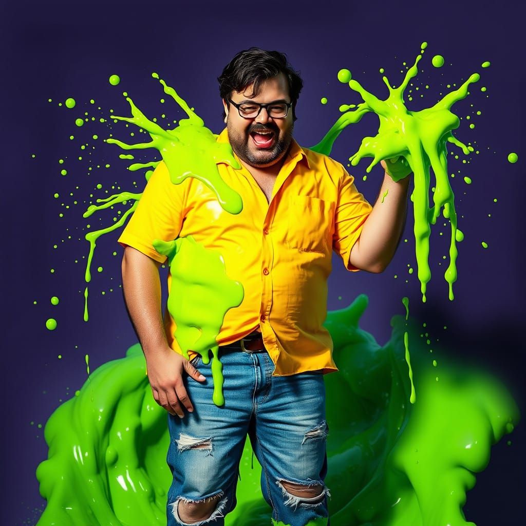 Green Slime Tidal Wave Engulfs Yellow Shirts in Neon Chaos