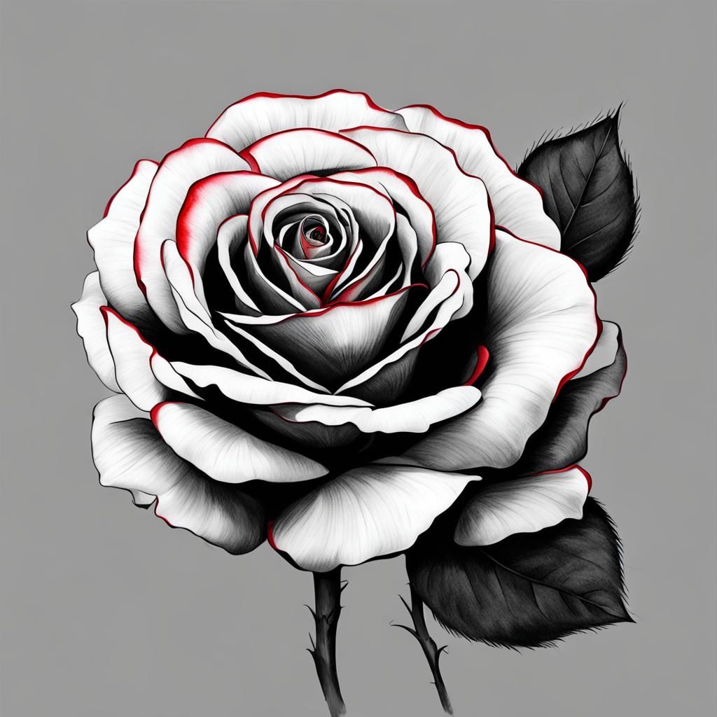 Realistic Black and White Rose with Red