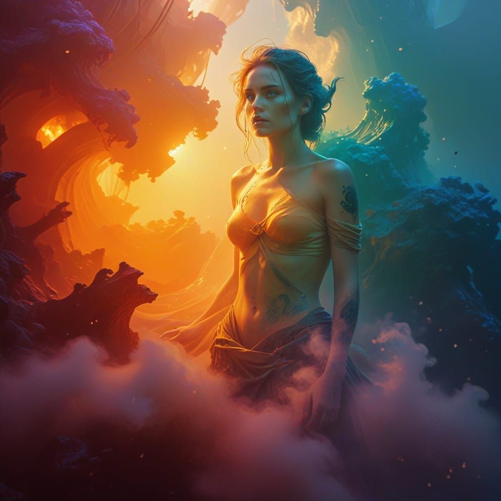 Pirate Woman at Sea in Ethereal Atmosphere