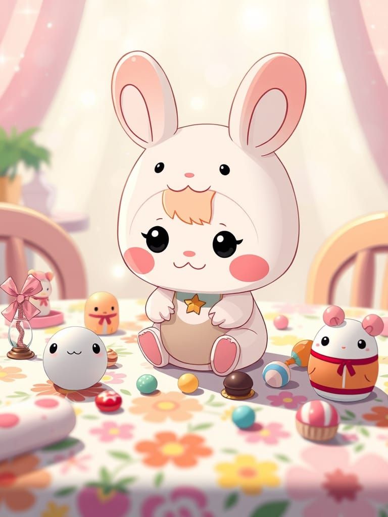Whimsical Chibi Easter Scene in Anime Style