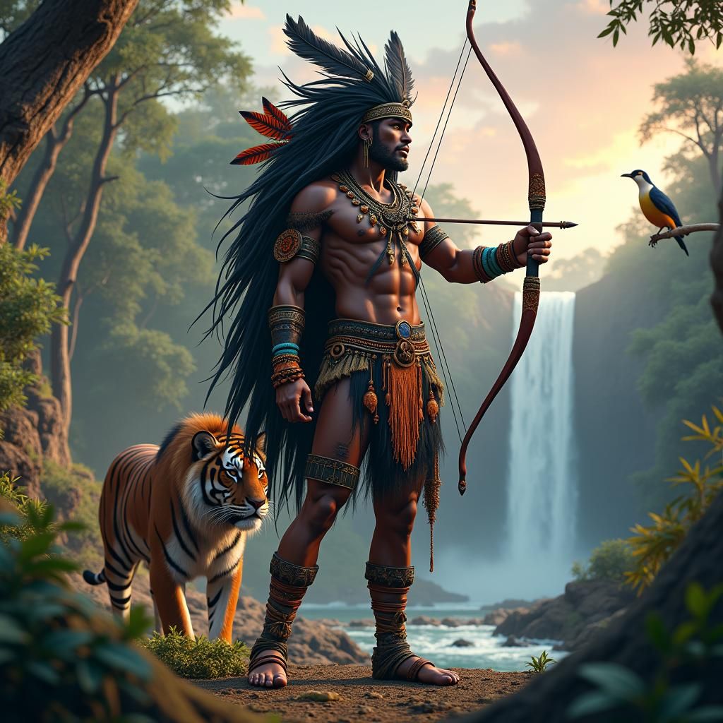 Oxossi: Majestic Archer in Lush African Forest