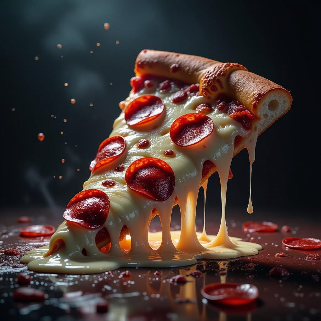 Cinematic Pizza Slice with Melting Cheese and Pepperoni