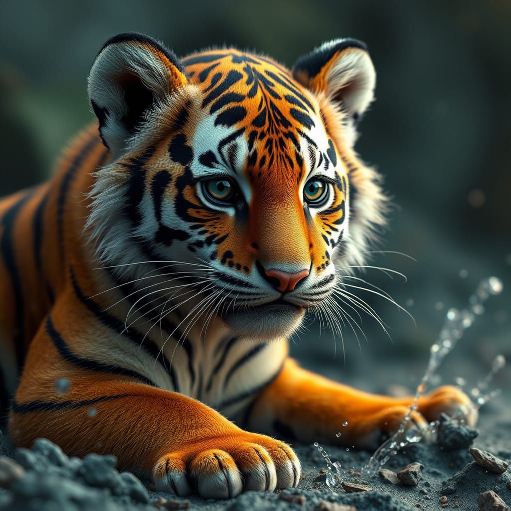 Baby Tiger in Vibrant Fantasy Realm