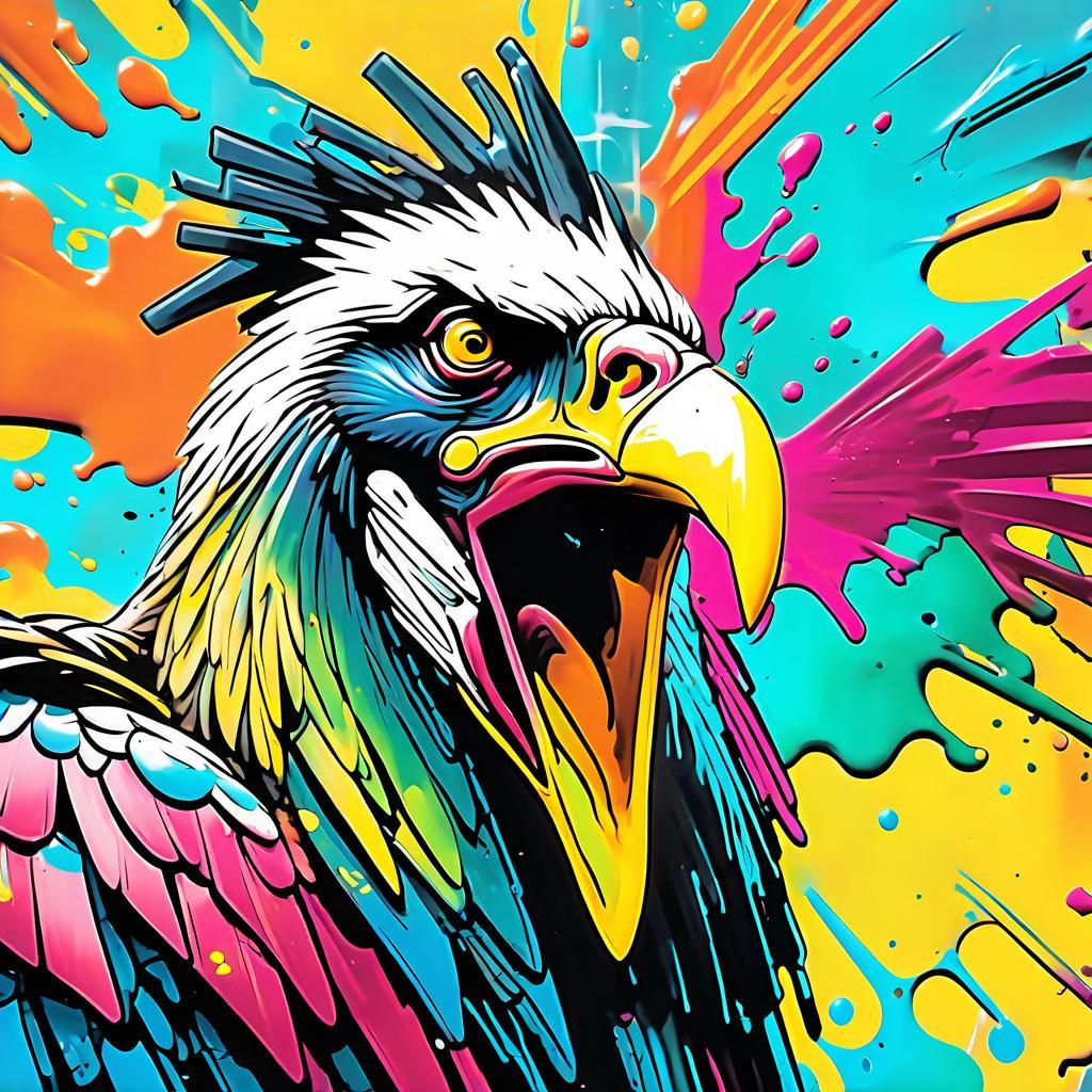 Abstract Vultures in Flight: Colorful Graffiti Art