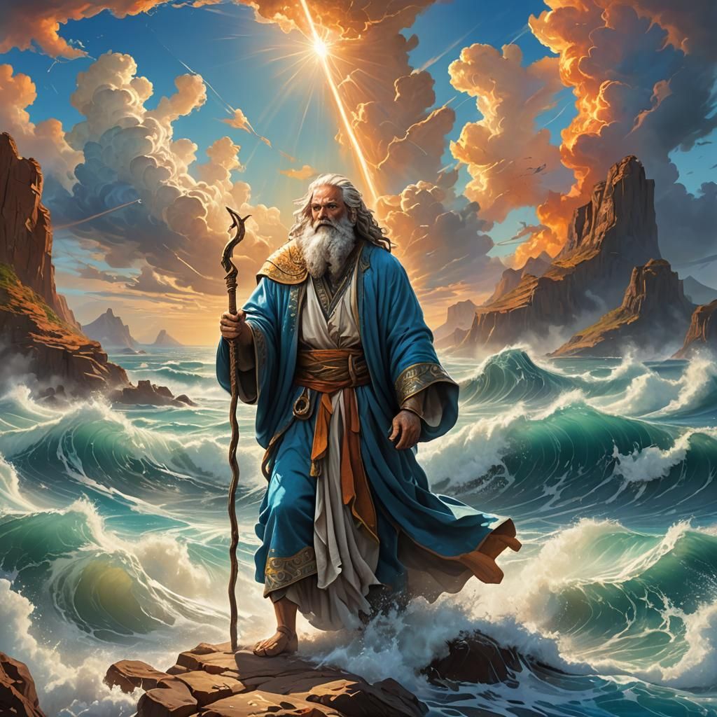 Moses Parting the Seas: Epic Fantasy Scene