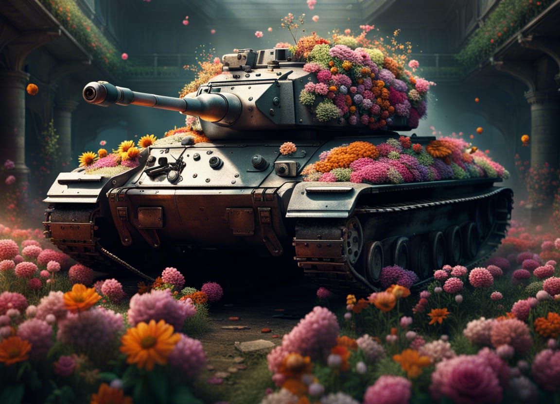 Tank Covered in Flowers: Digital Matte Painting