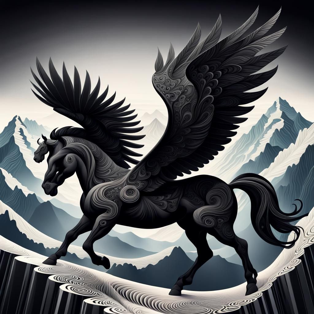 Black Pegasus Over Olympus: Abstract Fractal Art