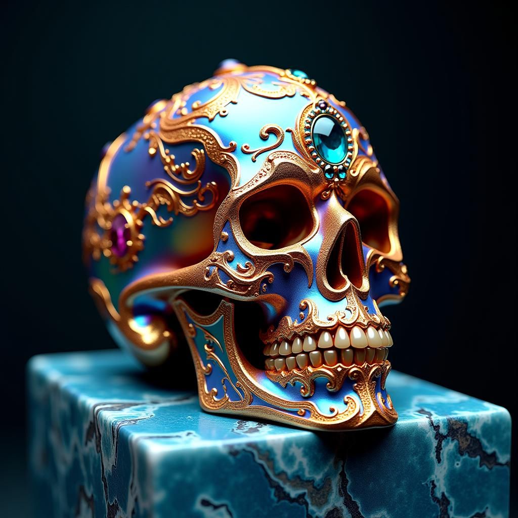 Ornate Crystal Skull in Art Deco Style