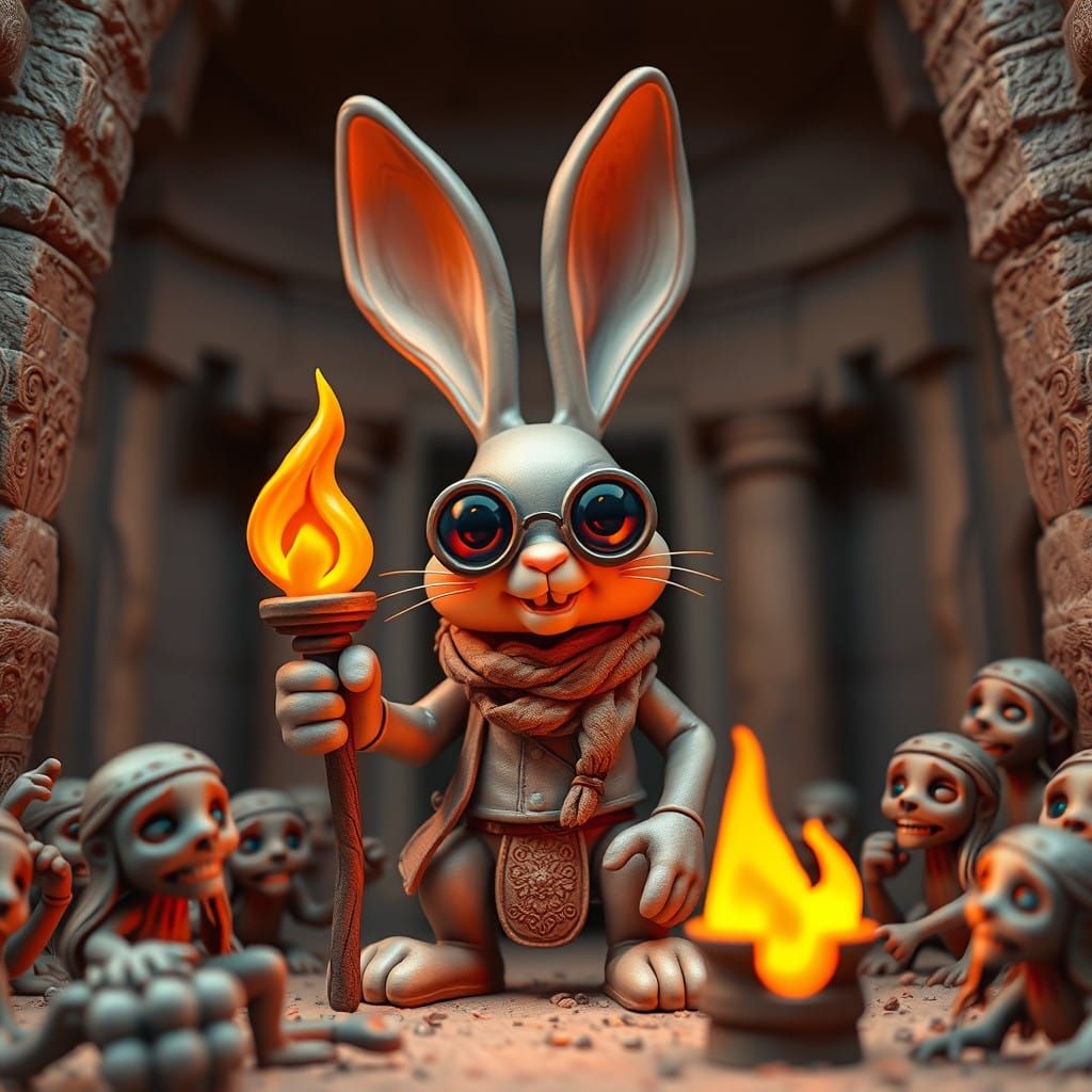 Claymation Bunny Adventurer Discovers Ancient Temple
