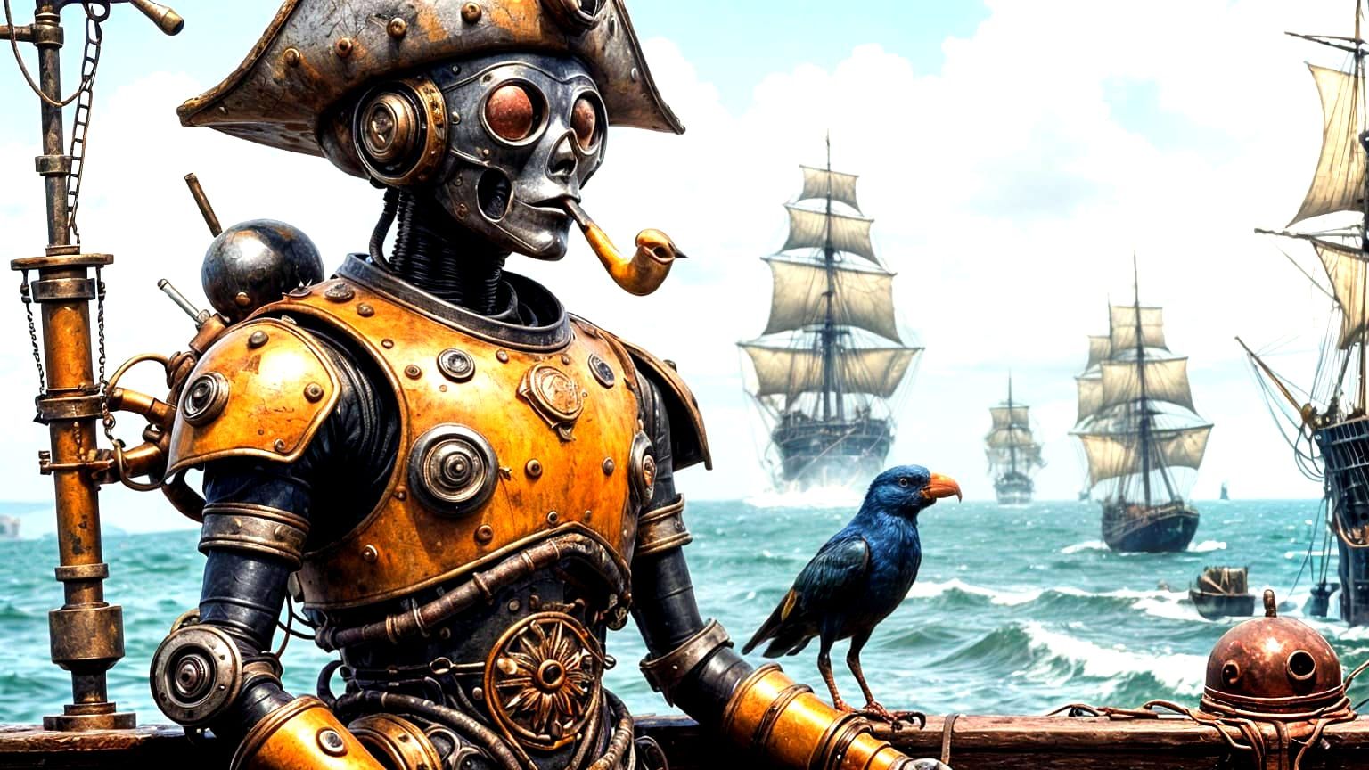 Steampunk Pirate Robot on Armored Monitor