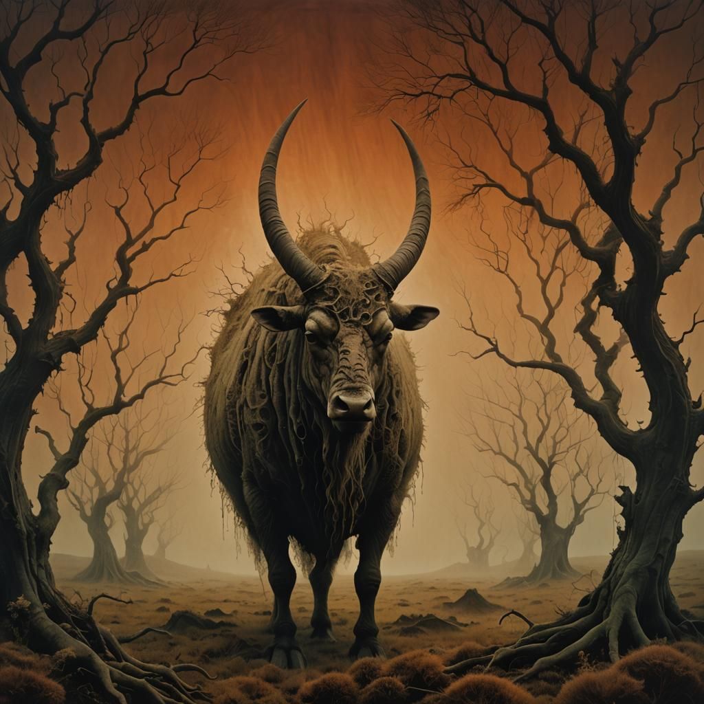 Elegant Horned Creature in Dreamlike Landscape