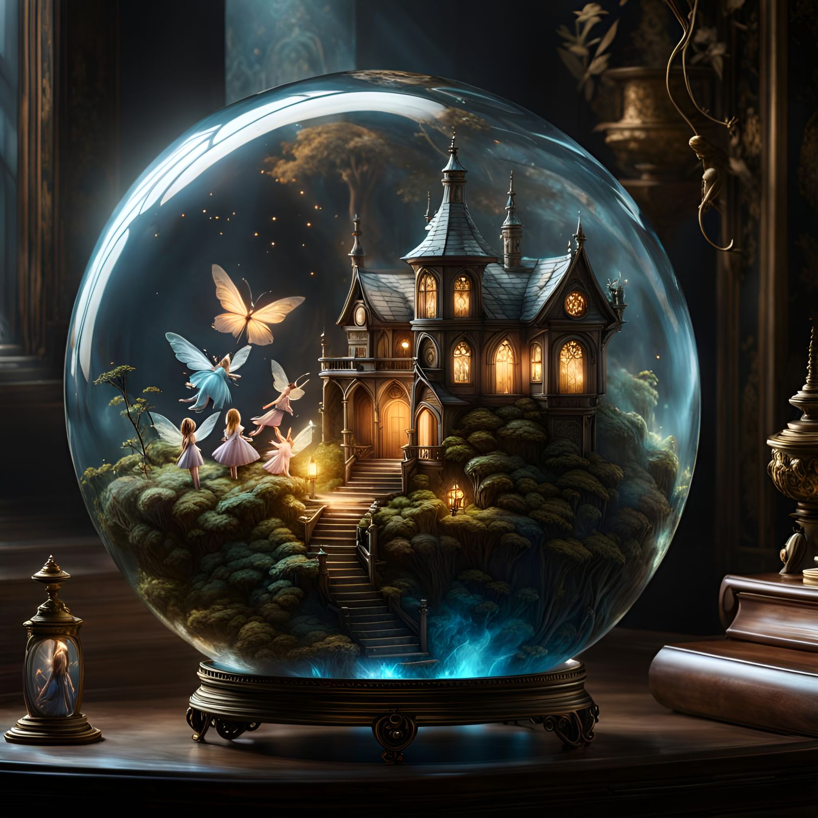 Fairies trapped inside a glass globe