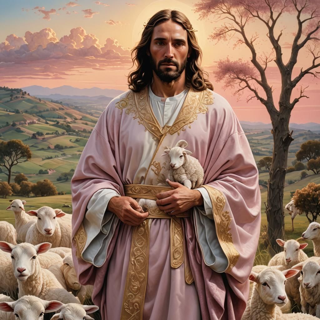Christ the Shepherd: Hyperrealistic Pastoral Scene