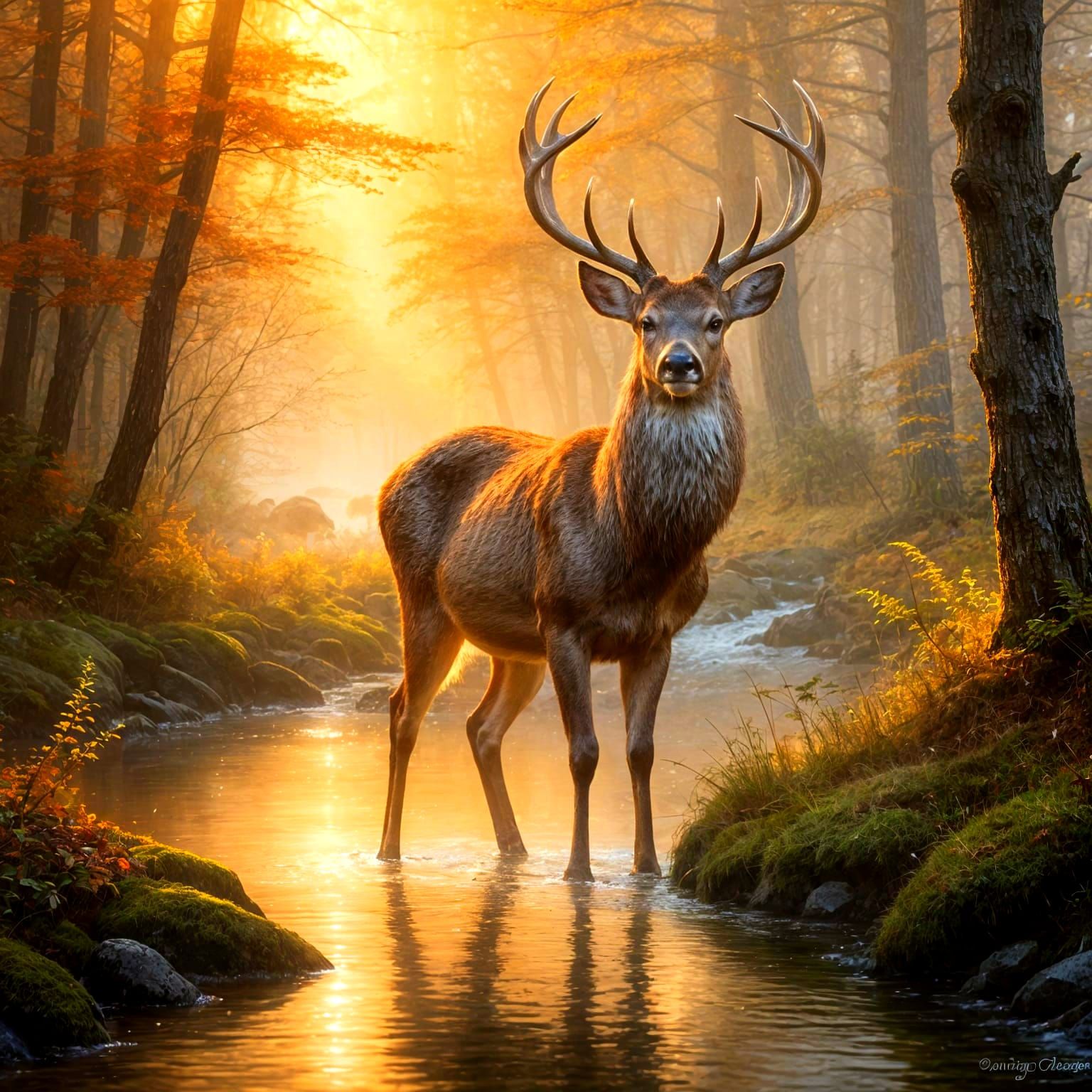Majestic Deer Emerges from Morning Mist