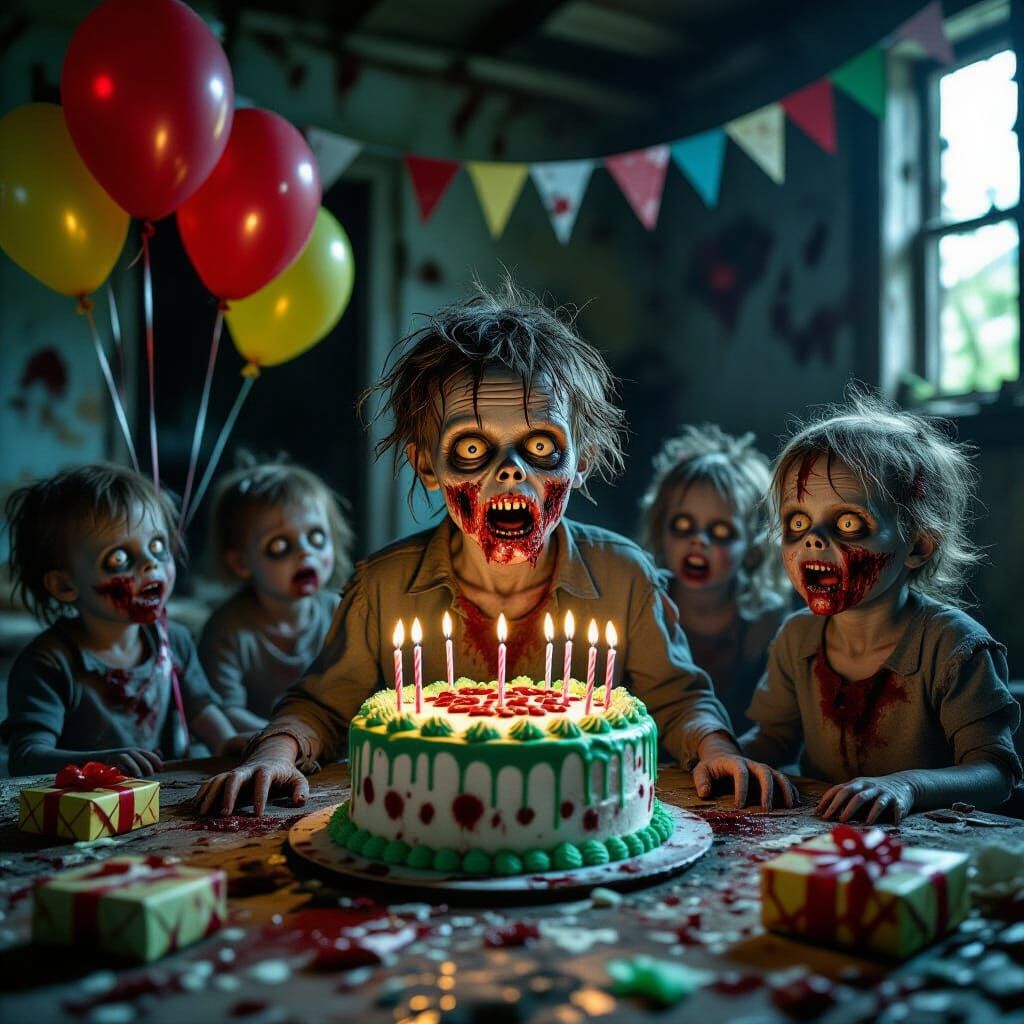 Grim Zombie Birthday Party in Decaying House