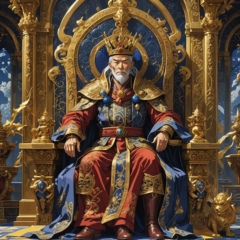 Anime King in Ornate Palace, Araki and Miyazaki Style