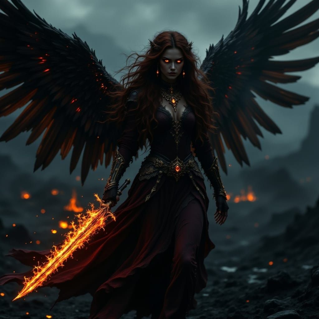 Shadow Goddess Emerges from Dark Flames as Fiery Avenger