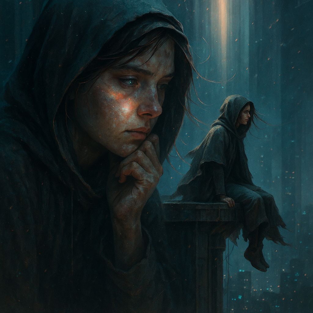 Magical Sci-Fi Hooded Woman Graphic Novel Illustration