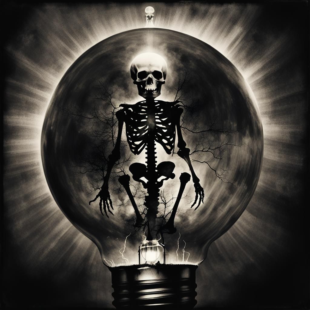 Creepy Skeleton in Light Bulb, Gammell Style