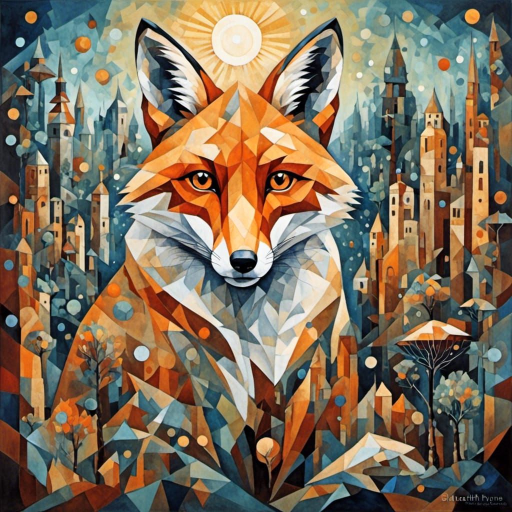 Cubist Fox in Metropolis with Crystal Details